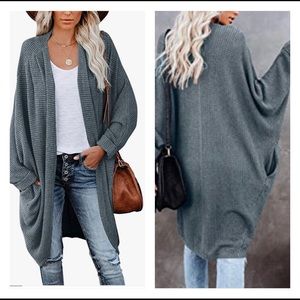 NWT Waffle Knit Batwing Long Sleeve Cardigan Loose Open Front Sweater Coat